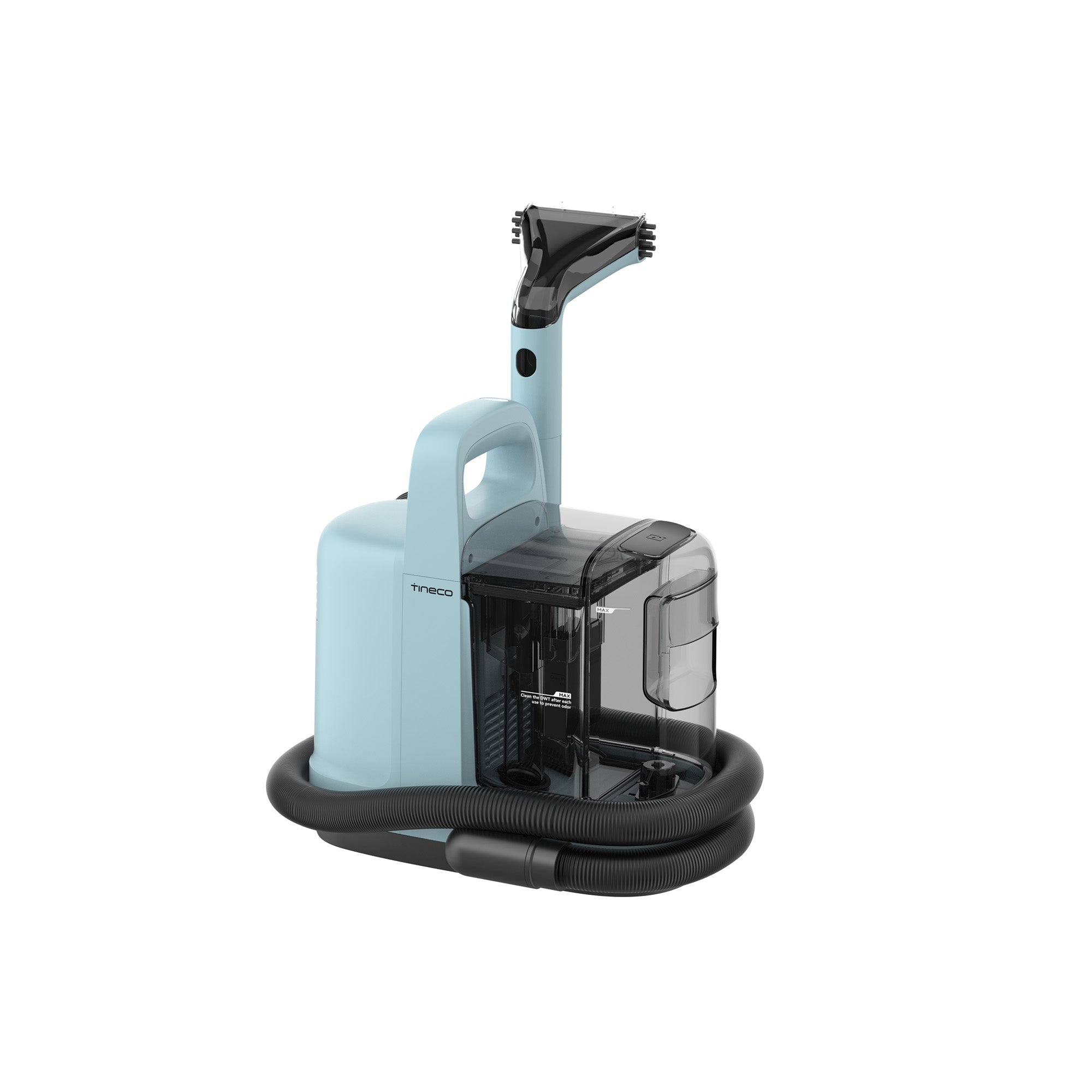 Tineco GO Spot SC051000US manufacturer product image showing its portable body, clear tanks, hose and hand brush.